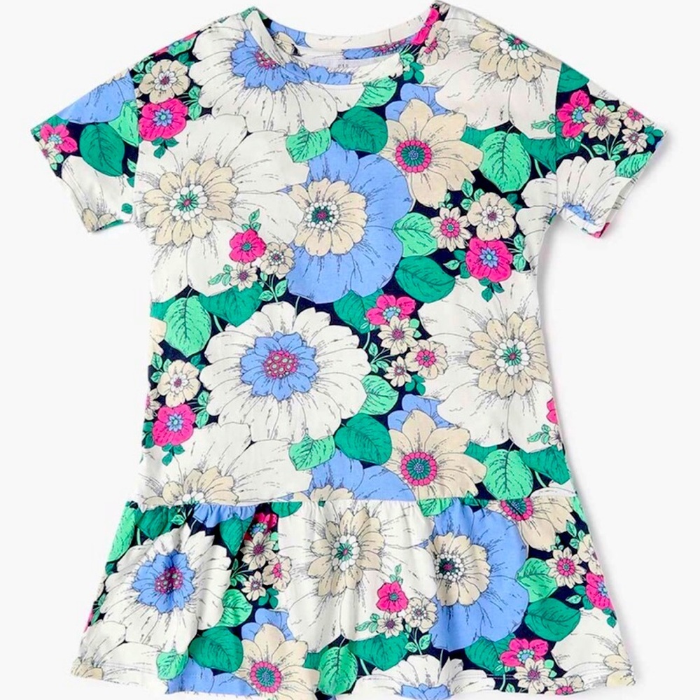 Gap Girls Printed A-Line Drop Waist Cotton Dress Short Sleeves Size Small (6-7y)